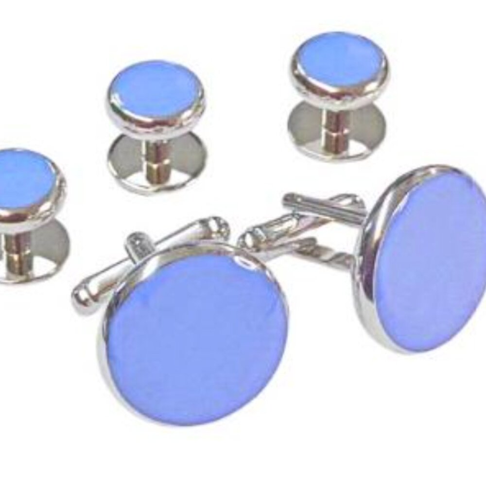Basic Round Sky Blue Rhodium Setting Cufflinks and Studs